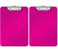 Leitz - Porte-bloc A4, Capacité 75 Feuilles, Clip Métallique Solide, Crochet de Suspension, Polystyrène, Rose WOW, 39710023 (Lot de 2)