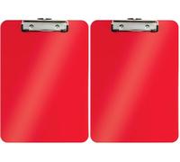 Leitz - Porte-bloc A4, Capacité 75 Feuilles, Clip Métallique Solide, Crochet de Suspension, Polystyrène, Rouge WOW, 39710026 (Lot de 2)