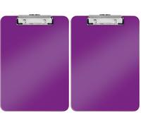 Leitz - Porte-bloc A4, Capacité 75 Feuilles, Clip Métallique Solide, Crochet de Suspension, Polystyrène, Violet WOW, 39710062 (Lot de 2)