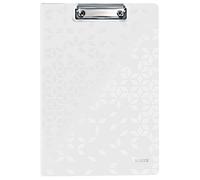 Leitz - Porte-bloc avec Rabat A4, Capacité 75 Feuilles, Clip Métallique Solide, Pochette Supplémentaire, Polyfoam Léger et Durable, Blanc WOW, 41990001