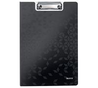 Leitz - Porte-bloc avec Rabat A4, Capacité 75 Feuilles, Clip Métallique Solide, Pochette Supplémentaire, Polyfoam Léger et Durable, Noir WOW, 41990095