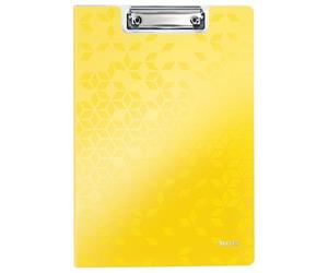 Leitz - Porte-bloc avec Rabat A4, Capacité 75 Feuilles, Clip Métallique Solide, Pochette Supplémentaire, Polyfoam Léger et Durable, Jaune WOW, 41990016
