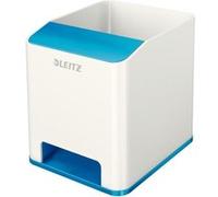 Leitz Pot à Crayons avec Fonction d'Amplification de Son, Blanc/Bleu métallisé, WOW, 53631024 Blanc-bleu G