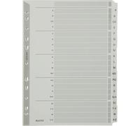Leitz Intercalaires A4 A-Z, Touches et Bande Perforée Renforcées en Mylar, Carton Résistant, Gris, 20 Onglets avec Table des Matières, 43280000