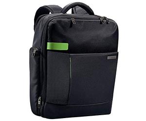 Leitz Sac à dos pour ordinateur 15.6“, 17 poches de rangement, Noir, Polyester Déperlant et Cuir Véritable, Smart Traveller, 60170095