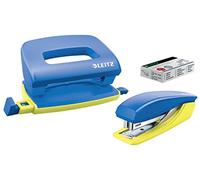 Leitz Set avec Mini-Agrafeuse & Mini-Perforateur, Agrafage ou Perforation jusqu'à 10 Feuilles, Agrafes Incluses, Urban Chic, Bleu, 55996032