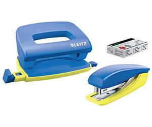 Leitz Set avec Mini-Agrafeuse & Mini-Perforateur, Agrafage ou Perforation jusqu'à 10 Feuilles, Agrafes Incluses, Urban Chic, Bleu, 55996032