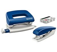 Leitz Set Mini Agrafeuse Et Perforateur, Capacité 10 Feuilles, Bleu, Boîtier Ergonomique, Agrafes Incluses, Gamme NeXXt, 55076035