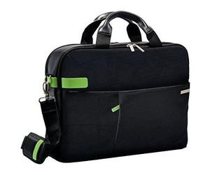 LEITZ Smart Travel - Sacoche ordinateur 15,6 pouces noire, polyester étanche, poignées cuir