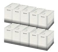 Leitz Solid Box 61290001 Lot de 10 boîtes d'archives, largeur de dos 150 mm, carton pliable A4 avec languette, boîte de rangement jusqu'à 1400 feuilles, en carton recyclé 100% cannelé, blanc/noir