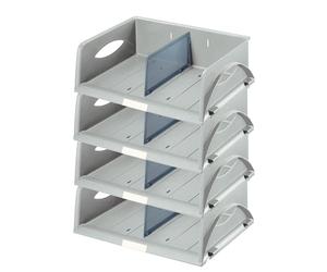 Leitz Sorty 52300085 Lot de 4 corbeilles de Rangement Format Paysage A4 Maxi Système de tri et de Rangement idéal pour Les Bureaux de Poste et Les salles de Copie Gris