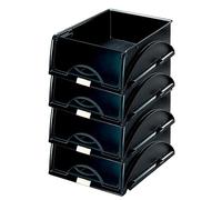 Leitz Sorty 52310095 Lot de 4 corbeilles de Rangement Format A4 - Système de tri et de Rangement idéal pour Les Bureaux de Poste et Les salles de Copie - Noir