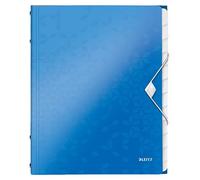 Leitz Trieur A4, Contient jusqu'à 200 Feuilles, Index Intégré à 12 Onglets, Fermeture Élastique, Bleu Métallisé, WOW, 46340036
