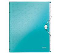 Leitz Trieur A4 WOW – Jusqu'à 200 feuilles, 12 onglets, fermeture élastique – Menthe métallisé