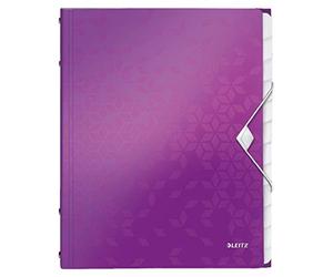 Leitz Trieur A4, Contient jusqu'à 200 Feuilles, Index Intégré à 12 Onglets, Fermeture Élastique, Violet Métallisé, WOW, 46340062