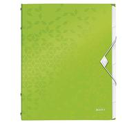 Leitz Trieur A4, Contient jusqu'à 200 Feuilles, Index Intégré à 6 Onglets, Fermeture Élastique, Vert, WOW, 46330054