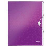 Leitz Trieur A4, Contient jusqu'à 200 Feuilles, Index Intégré à 6 Onglets, Fermeture Élastique, Violet Métallisé, WOW, 46330062