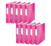 Leitz WOW 10060023 Lot de 10 classeurs de qualité à 180° en carton gris laminé Rose Format A4 Dos 5,2 cm