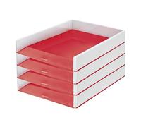 Leitz Wow 53611026 Lot de 4 corbeilles à courrier A4 Blanc/Rouge