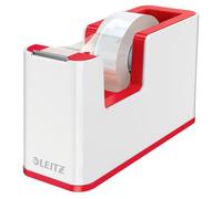 Leitz WOW - Dévidoir à Scotch, avec Base Lestée Antidérapante & Rouleau d'Adhésif Inclus, Coloris Blanc/Rouge (53641026)