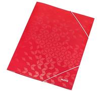 Leitz WOW - Chemise A4 à 3 Rabats, Accueille jusqu'à 250 Feuilles A4, Chemise Cartonnée A4 avec Fermeture Elastique & Finition Plastifiée, coloris Rouge (39820026)