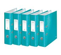 Leitz Wow Series 10054051 Lot de 5 classeurs de qualité à 180° en carton gris laminé Bleu glacé Format A4 Dos 8 cm