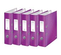 Leitz WOW Series 10054062 Lot de 5 classeurs de qualité à 180° en carton gris laminé Violet Format A4 Dos 8 cm