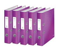Leitz Wow Series 10064062 Lot de 5 classeurs de qualité à 180° en carton gris laminé Violet Format A4 Dos 5,2 cm