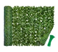 LEIVESTE Fausse haie pour clôture, clôture de jardin extérieur, brise-vue de balcon, couverture de garde-corps de balcon, filet à feuilles fausses 40 colliers verts offerts (Edera, 1 x 12 m)
