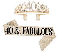 Leixi Ensemble de 40 et fabuleux avec diadème en strass - Cadeau d'anniversaire pour 40e anniversaire - Pour femme - Doré