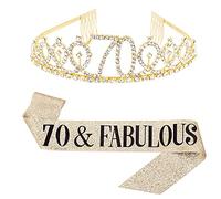 Leixi Lot de 70 et fabuleux avec écharpe et diadème en strass pour 70ème anniversaire Doré