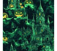 LeIxIaO Papier Peint Citrouille D'Halloween Épaissir Mat Auto Adhésif 44x1000 cm Château Vert Comptoir Contact Papier Stickers Muraux pour Bains Salon Chambre Meubles Autocollants Amovible