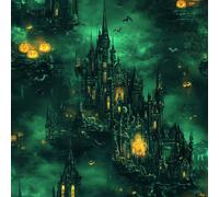 LeIxIaO Papier Peint Citrouille D'Halloween Épaissir Mat Auto Adhésif 44x1000 cm Château Vert Comptoir Contact Papier Stickers Muraux pour Bains Salon Chambre Meubles Autocollants Amovible
