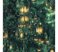 LeIxIaO Papier Peint Citrouille D'Halloween Épaissir Mat Auto Adhésif 44x500 cm Château Vert Comptoir Contact Papier Stickers Muraux pour Bains Salon Chambre Meubles Autocollants Amovible