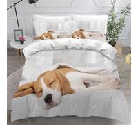 LeIxIaO Parure de lit 200x200 Beagle 3D Imprimé Housse de Couette 2 Personnes Chien Animal Housse de Couette Douce Microfibre avec Fermeture Éclair Literie 2 Taies d'oreiller 50x75cm