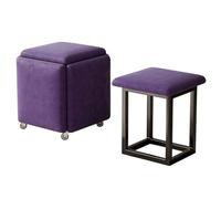 LEIYTFE 5 in 1 Nesting Cube Stools Ottoman Stool with Swivel Casters Velvet Seating Stackable Sofa Chairs,Metal Frame Foot Rest for Living Room,Bedroom(Purple)