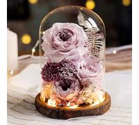 LEIYTFE Bouquet De Fleurs Stabilisées avec Éclairage LED, Rose Éternelle Fabriquée À La Main Cadeaux pour Maman, Femme, Petite Amie, Livraison De Fleurs Qui Durent Un an Ou Plus(Purple)