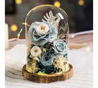 LEIYTFE Bouquet De Fleurs Stabilisées avec Éclairage LED, Rose Éternelle Fabriquée À La Main Cadeaux pour Maman, Femme, Petite Amie, Livraison De Fleurs Qui Durent Un an Ou Plus(Blue 1)