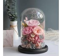 LEIYTFE Cadeaux d'amour Éternel : Roses Stabilisées Cadeaux Romantiques Qui Ne Fanent Jamais De Vraies Fleurs sous Cloche De Verre, pour La Fête des Mères, La Saint-Valentin Et Noël(Roze)