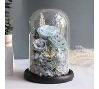 LEIYTFE Cadeaux d'amour Éternel : Roses Stabilisées Cadeaux Romantiques Qui Ne Fanent Jamais De Vraies Fleurs sous Cloche De Verre, pour La Fête des Mères, La Saint-Valentin Et Noël(Blauw)