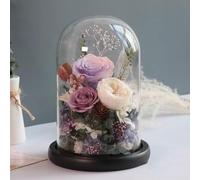 LEIYTFE Cadeaux d'amour Éternel : Roses Stabilisées Cadeaux Romantiques Qui Ne Fanent Jamais De Vraies Fleurs sous Cloche De Verre, pour La Fête des Mères, La Saint-Valentin Et Noël(Purple)