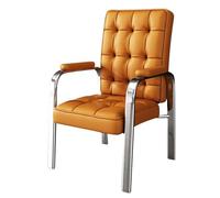 LEIYTFE Fauteuil D'appoint en Simili Cuir avec Accoudoirs Rembourrés,Fauteuils De Bureau Minimalistes,Pieds en Acier Au Carbone, Fauteuil De Bureau pour Maison(Orange,Sliver Legs)