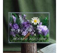 LEIYTFE Fleurs éternelles Cadeaux d'anniversaire pour Maman,Décorations Florales en Fleurs Naturelles, Couvercle de Protection en Acrylique,Livraison de Fleurs fraîches en Prime(Purple)