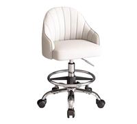 LEIYTFE Heavy Duty Rolling Stool Chair with Wheels Lifting Office Chairs with Footrest Drafting Chair,Back Support, Armrest,Smooth Movement Bar Stools(Bianco)