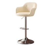 LEIYTFE Height Stools Adjustable Bar Chairs Leather Double-Layer Swivel Counter Height Barstools Cashier Counter Stool with Armrest and Metal Legs(Beige,B)