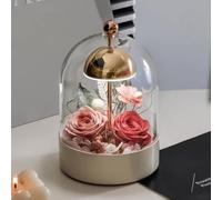 LEIYTFE Lampe De Table Aux Fleurs Stabilisées/Lampe De Chevet, Roses Stabilisées Faites Main sous Cloche en Verre, Véritables Fleurs pour Femmes, Petite Amie, Maman, Grand-mère(Style E)