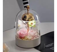 LEIYTFE Lampe De Table Aux Fleurs Stabilisées/Lampe De Chevet, Roses Stabilisées Faites Main sous Cloche en Verre, Véritables Fleurs pour Femmes, Petite Amie, Maman, Grand-mère(Style B)