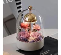 LEIYTFE Lampe De Table Aux Fleurs Stabilisées/Lampe De Chevet, Roses Stabilisées Faites Main sous Cloche en Verre, Véritables Fleurs pour Femmes, Petite Amie, Maman, Grand-mère(Style D)