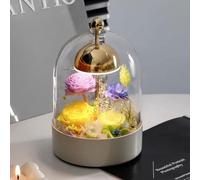 LEIYTFE Lampe De Table Aux Fleurs Stabilisées/Lampe De Chevet, Roses Stabilisées Faites Main sous Cloche en Verre, Véritables Fleurs pour Femmes, Petite Amie, Maman, Grand-mère(Style C)