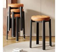LEIYTFE Lot De 4 Tabourets Empilables avec Assise Rembourrée en Cuir,chaises D'école,tabourets De Coiffeuse, Tabourets sans Dossier pour Cuisine,Salle À Manger(Ginger Yellow)